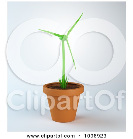 Clipart 3d Wind Turbine Plant Growing In A Terra Cotta Pot - Royalty Free CGI Illustration by Mopic