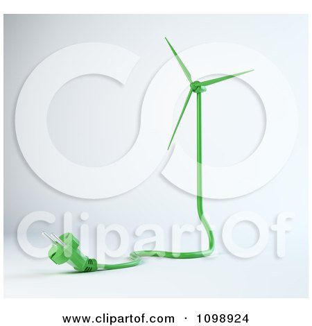 Clipart 3d Green Wind Energy Turbine Power Cable - Royalty Free CGI Illustration by Mopic