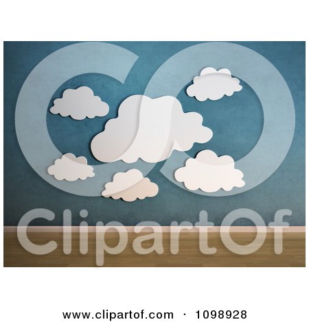 Clipart 3d Blue Cloud Wall Hangings Against Blue - Royalty Free CGI Illustration by Mopic