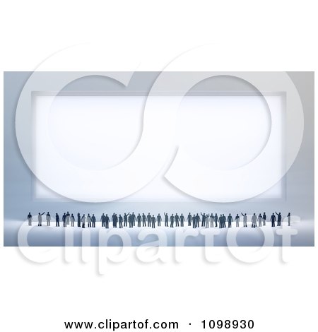 Clipart 3d Tiny People Looking Up And Pointing At A Large Sign - Royalty Free CGI Illustration by Mopic