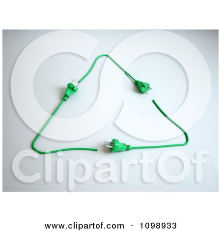 Clipart 3d Green Power Cord Plugs Forming A Recycle Triangle - Royalty Free CGI Illustration by Mopic