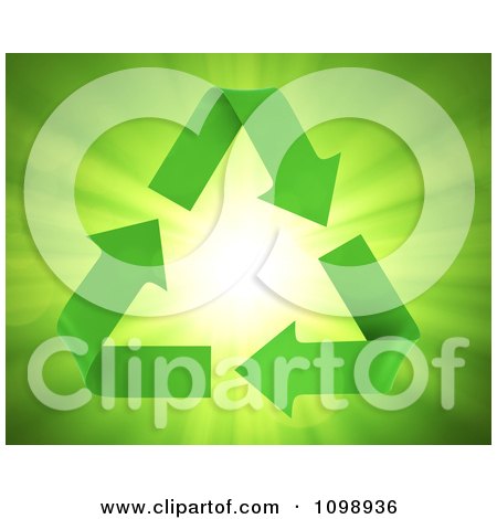 Clipart 3d Green Recycle Or Green Energy Arrows On Rays - Royalty Free CGI Illustration by Mopic