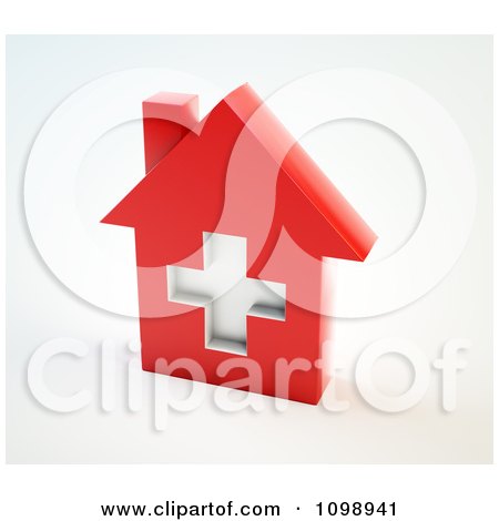 Clipart 3d Red Medical Cross House - Royalty Free CGI Illustration by Mopic