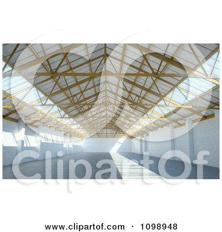 Clipart 3d Empty Warehouse Interior With Light Shining Through The Windows - Royalty Free CGI Illustration by Mopic