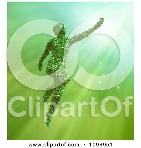 Clipart 3d Leafy Mother Nature Woman Reaching Over Green Rays - Royalty Free CGI Illustration by Mopic