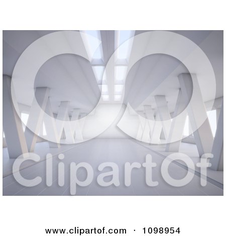 Clipart 3d Empty White Modern Interior With Columns And Skylights - Royalty Free CGI Illustration by Mopic