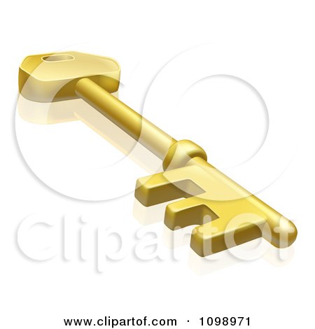 Clipart 3d Gold Skeleton Key With A Reflection - Royalty Free Vector Illustration by AtStockIllustration