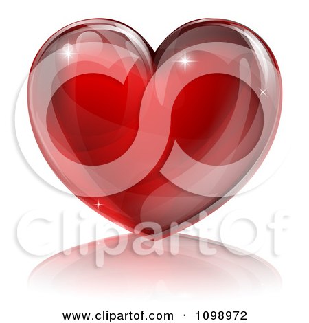 Clipart 3d Red Sparkly Heart And Reflection - Royalty Free Vector Illustration by AtStockIllustration