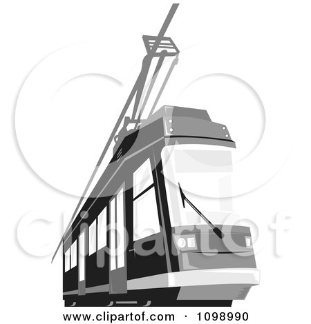Clipart Retro Grayscale Cable Street Car Tram 1 - Royalty Free Vector Illustration by patrimonio