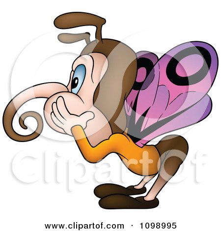 Clipart Shocked Butterfly Holding His Cheeks In Profile - Royalty Free Vector Illustration by dero
