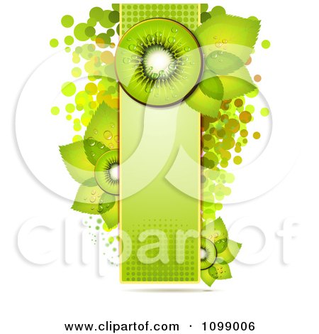 Clipart Background Of Kiwi Slices And Leaves On A Green Halftone Banner Over Circles - Royalty Free Vector Illustration by merlinul