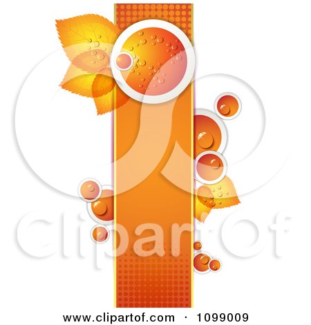 Clipart Background Of A Dewy Orange And Leaves On A Halftone Banner 1 - Royalty Free Vector Illustration by merlinul