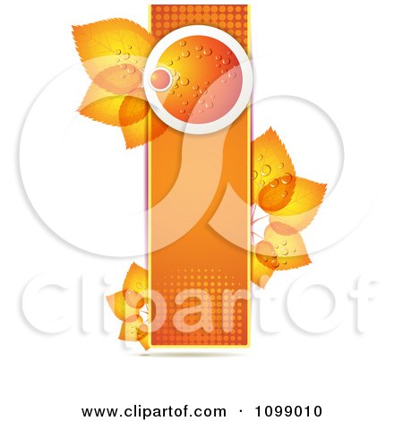 Clipart Background Of A Dewy Orange And Leaves On A Halftone Banner 2 - Royalty Free Vector Illustration by merlinul
