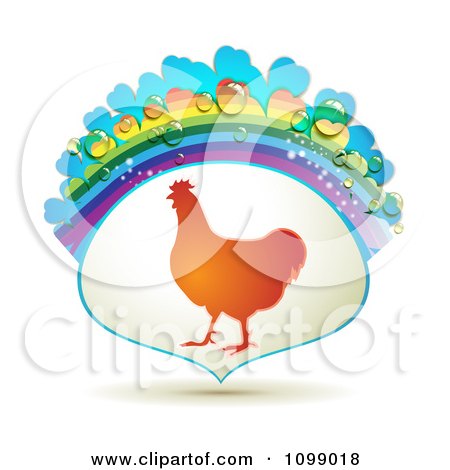 Clipart Barnyard Chicken In A Frame With A Rainbow And Dew Drops - Royalty Free Vector Illustration by merlinul