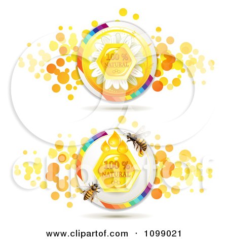 Clipart One Hundred Percent Natural Honey And Bee Icons - Royalty Free Vector Illustration by merlinul