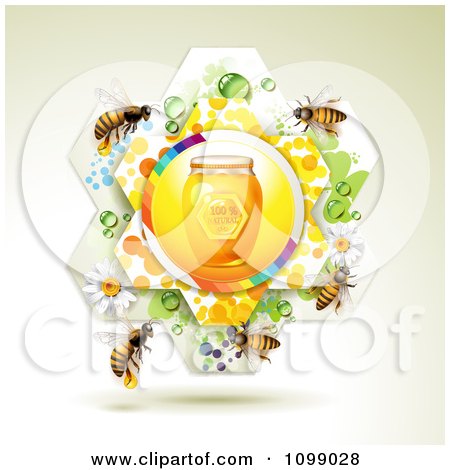 Clipart Jar Of Natural Honey In A Flower And Bees - Royalty Free Vector Illustration by merlinul