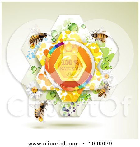 Clipart Natural Honey In A Flower With Bees - Royalty Free Vector Illustration by merlinul