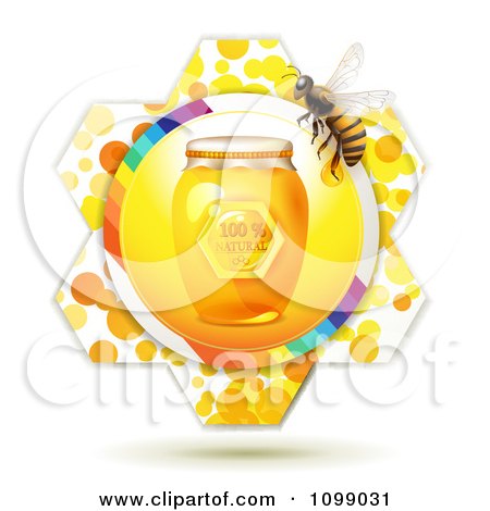 Clipart Jar Of Natural Honey And A Bee Over A Flowe - Royalty Free Vector Illustration by merlinul