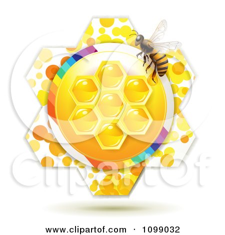 Clipart Bee Over Honeycombs In The Center Of A Flower - Royalty Free Vector Illustration by merlinul