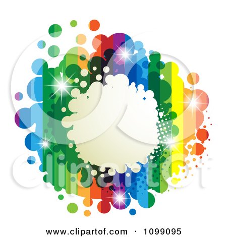 Clipart Background Of A Splatter Frame With Rainbow Stripes And Dots - Royalty Free Vector Illustration by merlinul
