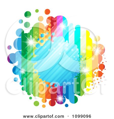 Clipart Background Of A Splatter Frame With A Blue Center Rainbow Stripes And Dots - Royalty Free Vector Illustration by merlinul