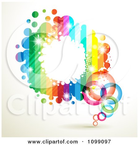 Clipart Background Of A Splatter Frame With Rainbow Stripes Rings And Dots - Royalty Free Vector Illustration by merlinul