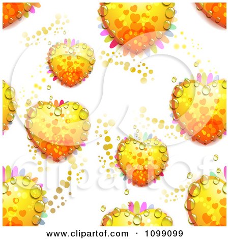 Clipart Seamless Background Pattern Of Dewy Yellow Hearts On White - Royalty Free Vector Illustration by merlinul