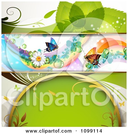 Clipart Floral Background With Butterflies Rainbows Dew And A Daisy - Royalty Free Vector Illustration by merlinul