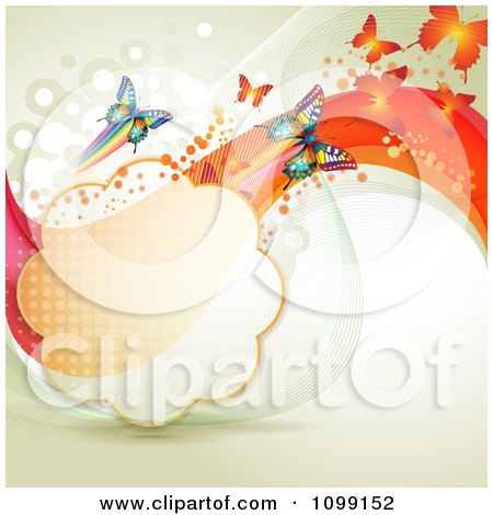 Clipart Background Of Butterflies With Mesh Waves And A Cloud Frame - Royalty Free Vector Illustration by merlinul