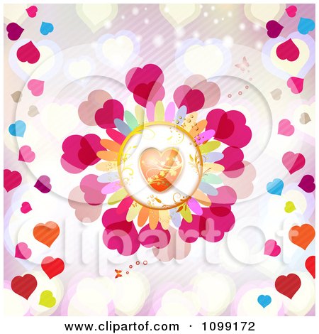 Clipart Orange And Gold Heart Flower On Pink - Royalty Free Vector Illustration by merlinul