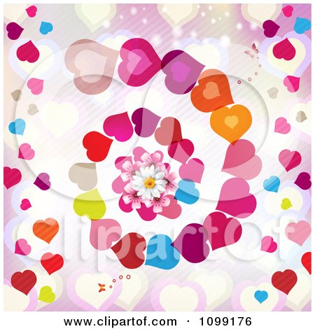 Clipart Heart Spiral Background With A Daisy And Butterflies - Royalty Free Vector Illustration by merlinul