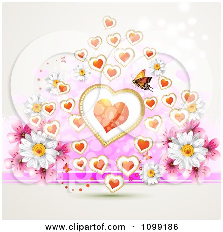Clipart Valentine Or Wedding Background Of Daisies Hearts And A Butterfly - Royalty Free Vector Illustration by merlinul