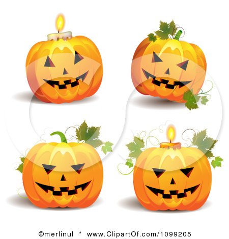 Clipart Carved Halloween Jackolanterns With Vines And Candles - Royalty Free Vector Illustration by merlinul