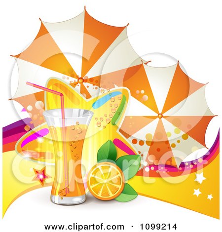 Clipart Background Of Orange Juice Or Soda With Umbrellas Slice And Colorful Star - Royalty Free Vector Illustration by merlinul