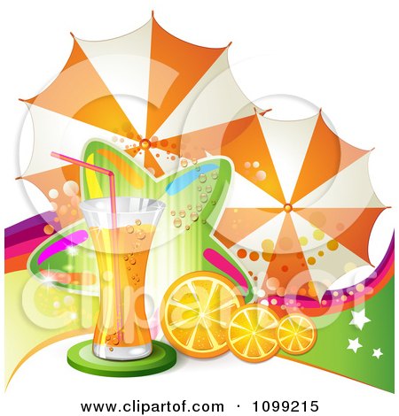 Clipart Background Of Orange Juice Or Soda With Umbrellas Slices And A Colorful Star - Royalty Free Vector Illustration by merlinul