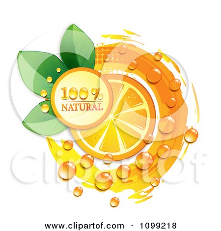 Clipart Natural Orange Slice With Dew Leaves And A Circle - Royalty Free Vector Illustration by merlinul