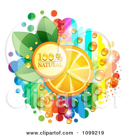 Clipart Natural Icon With An Orange Slice Dew And Rainbow Stripes - Royalty Free Vector Illustration by merlinul