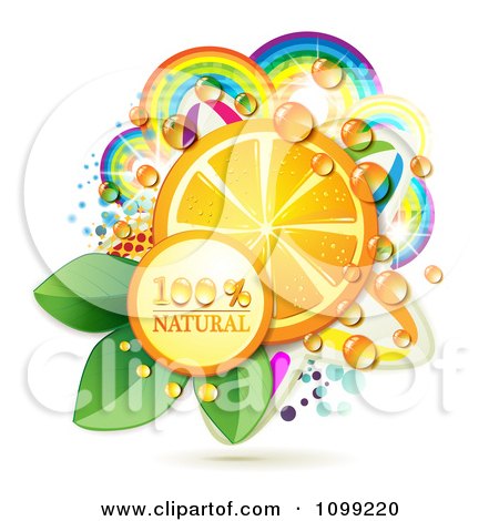 Clipart Natural Icon With An Orange Slice Dew And Rainbows - Royalty Free Vector Illustration by merlinul