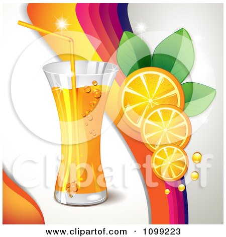 Clipart Background Of Orange Slices A Rainbow And Beverage - Royalty Free Vector Illustration by merlinul