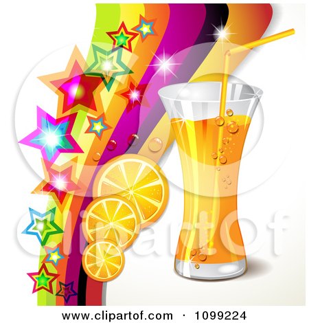 Clipart Background Of An Orange Drink With Slices Stars And A Rainbow - Royalty Free Vector Illustration by merlinul