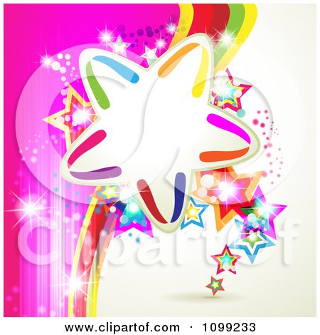 Clipart Background Of A Rainbow Wave With Colorful Stars And Frame - Royalty Free Vector Illustration by merlinul