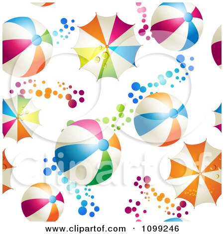 Clipart Seamless Background Pattern Of Colorful Beach Balls Umbrellas And Circles - Royalty Free Vector Illustration by merlinul