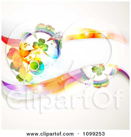 Clipart Colorful St Patricks Day Background Of Shamrocks On A Wave Banner - Royalty Free Vector Illustration by merlinul