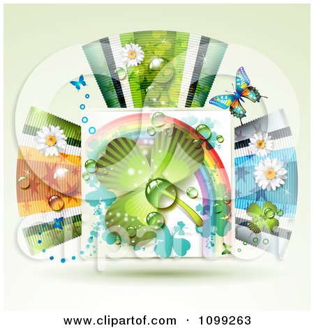 Clipart St Patricks Day Ribbon Circle With A Dewy Shamrock And Butterflies 2 - Royalty Free Vector Illustration by merlinul
