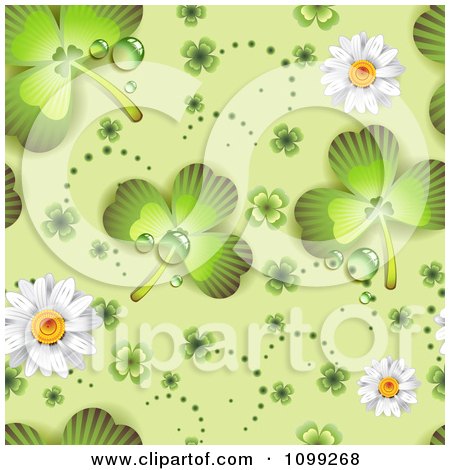 Clipart Seamless St Patricks Day Background Pattern Of Daisies Dew And Shamrocks - Royalty Free Vector Illustration by merlinul