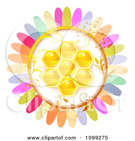 Clipart Colorful Flower With A Honey Comb Center - Royalty Free Vector Illustration by merlinul