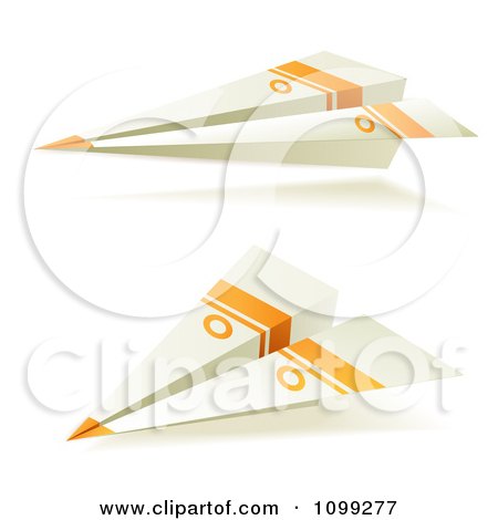 Clipart Two 3d White And Orange Paper Airplanes - Royalty Free Vector Illustration by merlinul