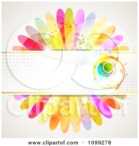 Clipart Background Of A Floral Orb And Halftone Banner Over Dewy Petals - Royalty Free Vector Illustration by merlinul