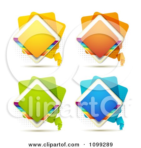 Clipart Yellow Green Blue Orange Diamond Icon Buttons With Rainbows Over Halftone - Royalty Free Vector Illustration by merlinul