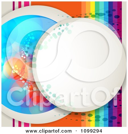 Clipart Background Of A Circular Frame With Dots Over Rainbow Stripes - Royalty Free Vector Illustration by merlinul